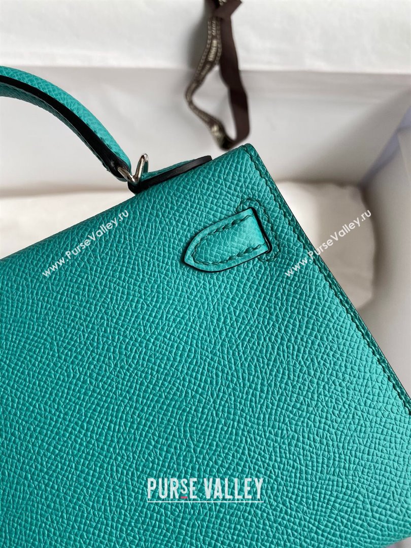 Hermes Mini Kelly II Bag 19cm in Original Epsom Leather Verona Green/Silver 2024 (Full Handmade) (XYA-24022923)