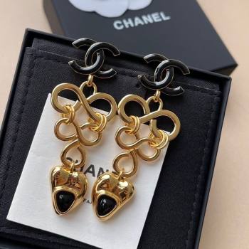 Chanel Heart Pendant Earrings Black/Gold 2025 0725 (YF-250725078)