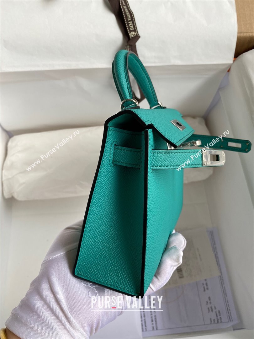 Hermes Mini Kelly II Bag 19cm in Original Epsom Leather Verona Green/Silver 2024 (Full Handmade) (XYA-24022923)