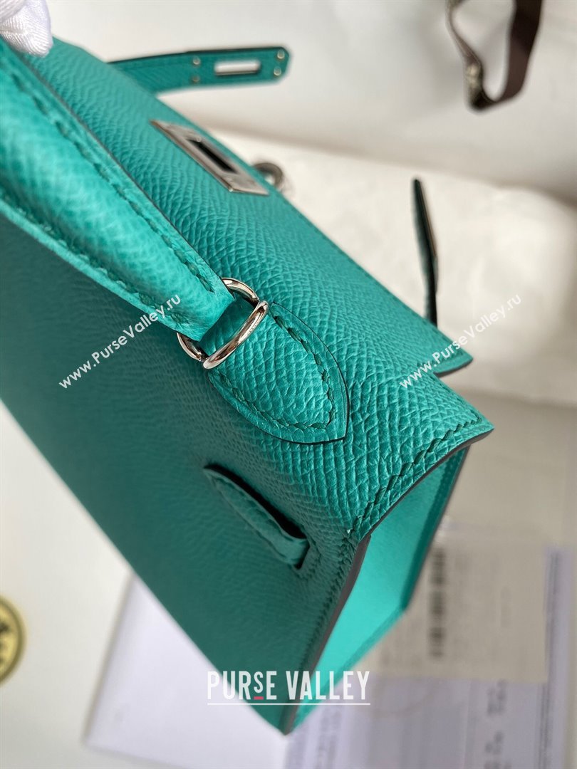 Hermes Mini Kelly II Bag 19cm in Original Epsom Leather Verona Green/Silver 2024 (Full Handmade) (XYA-24022923)