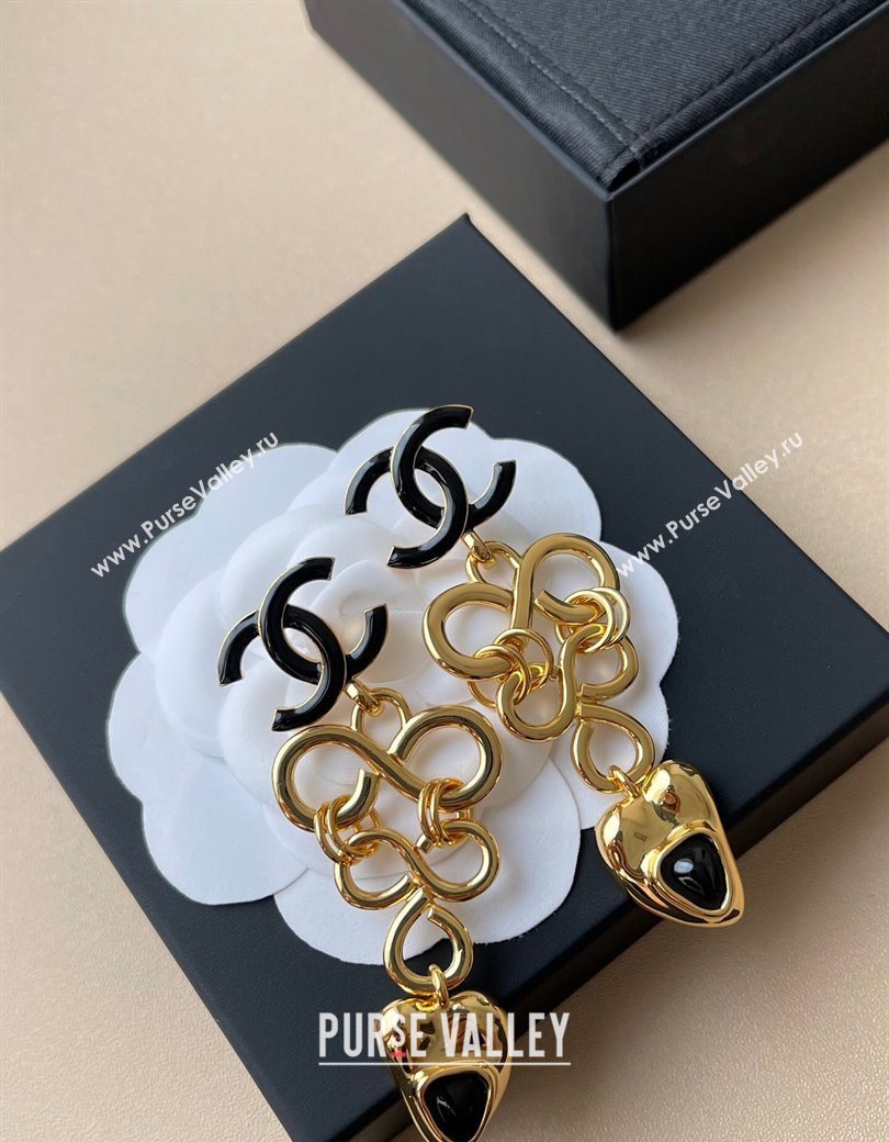 Chanel Heart Pendant Earrings Black/Gold 2025 0725 (YF-250725078)