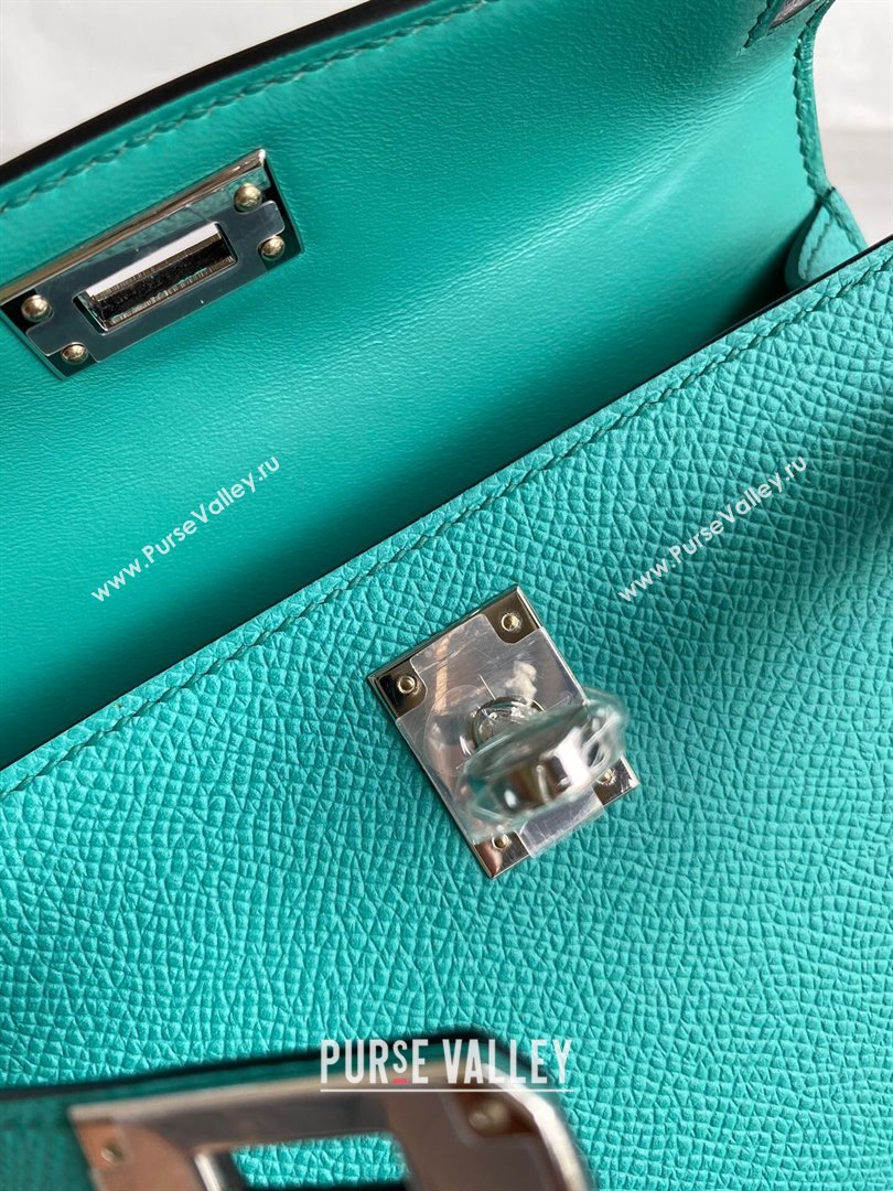 Hermes Mini Kelly II Bag 19cm in Original Epsom Leather Verona Green/Silver 2024 (Full Handmade) (XYA-24022923)
