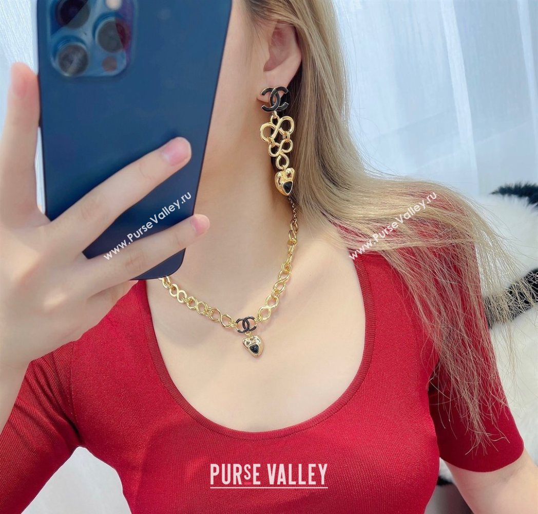 Chanel Heart Pendant Earrings Black/Gold 2025 0725 (YF-250725078)