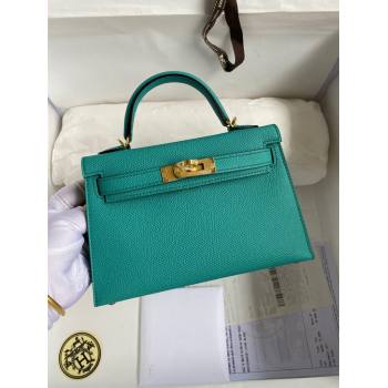 Hermes Mini Kelly II Bag 19cm in Original Epsom Leather Verona Green/Gold 2024 (Full Handmade) (XYA-24022924)