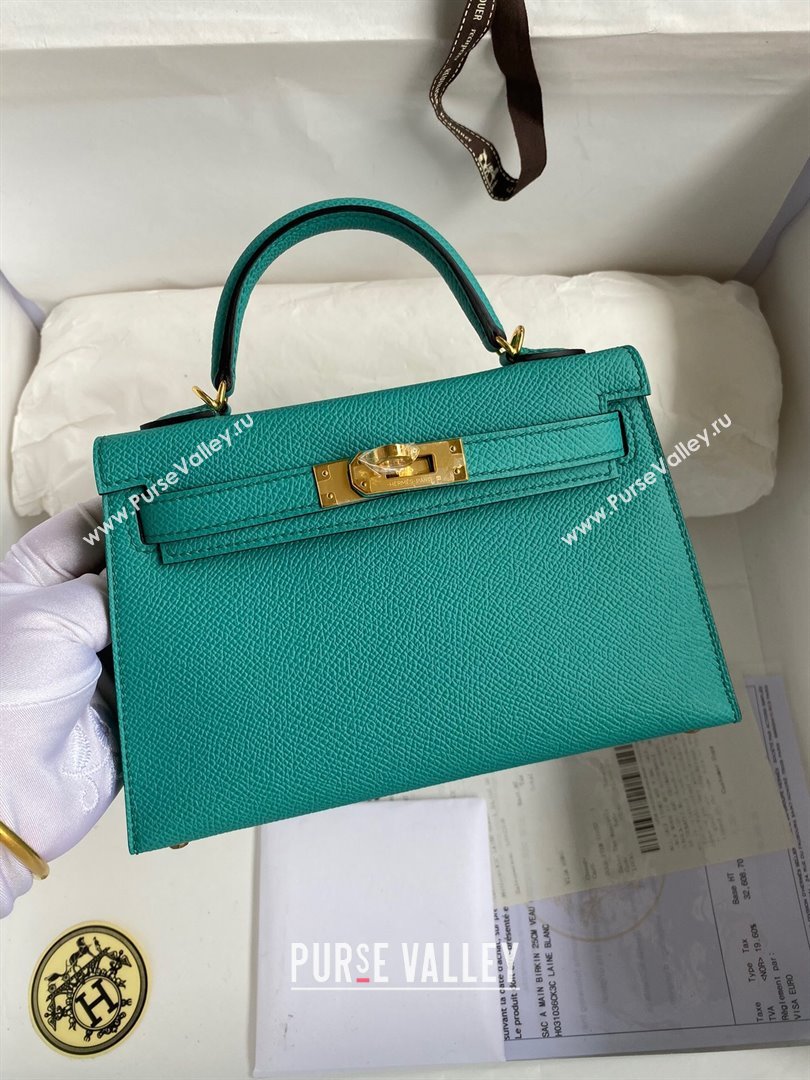 Hermes Mini Kelly II Bag 19cm in Original Epsom Leather Verona Green/Gold 2024 (Full Handmade) (XYA-24022924)