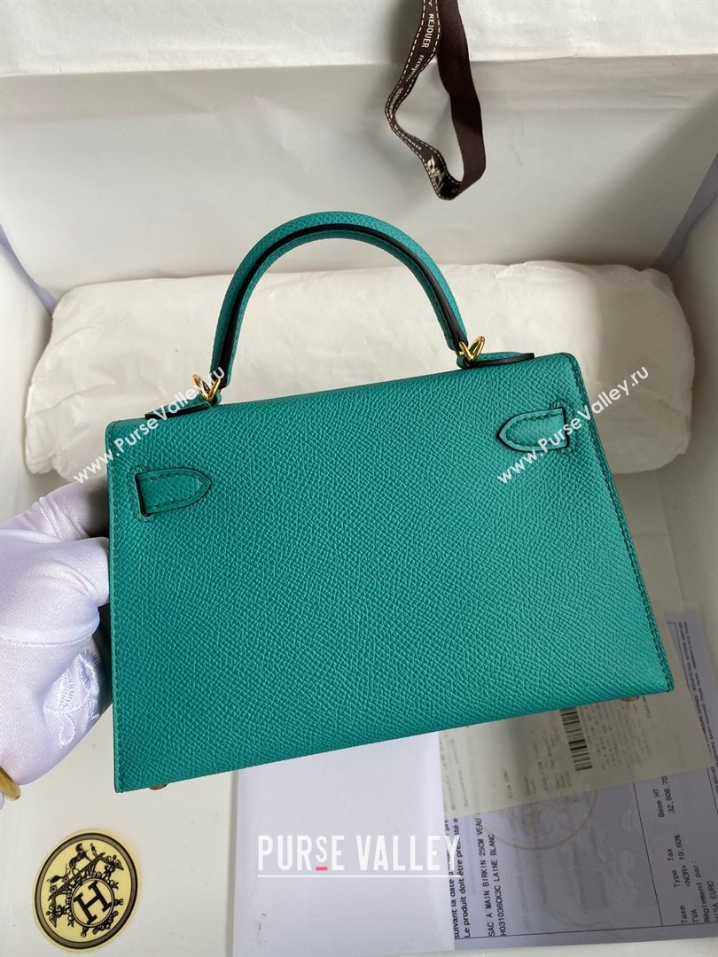 Hermes Mini Kelly II Bag 19cm in Original Epsom Leather Verona Green/Gold 2024 (Full Handmade) (XYA-24022924)