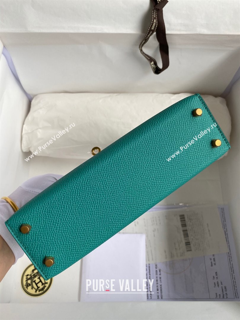 Hermes Mini Kelly II Bag 19cm in Original Epsom Leather Verona Green/Gold 2024 (Full Handmade) (XYA-24022924)