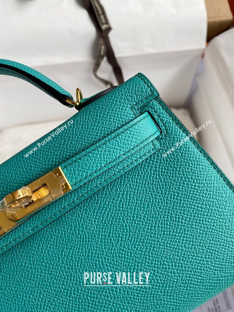 Hermes Mini Kelly II Bag 19cm in Original Epsom Leather Verona Green/Gold 2024 (Full Handmade) (XYA-24022924)