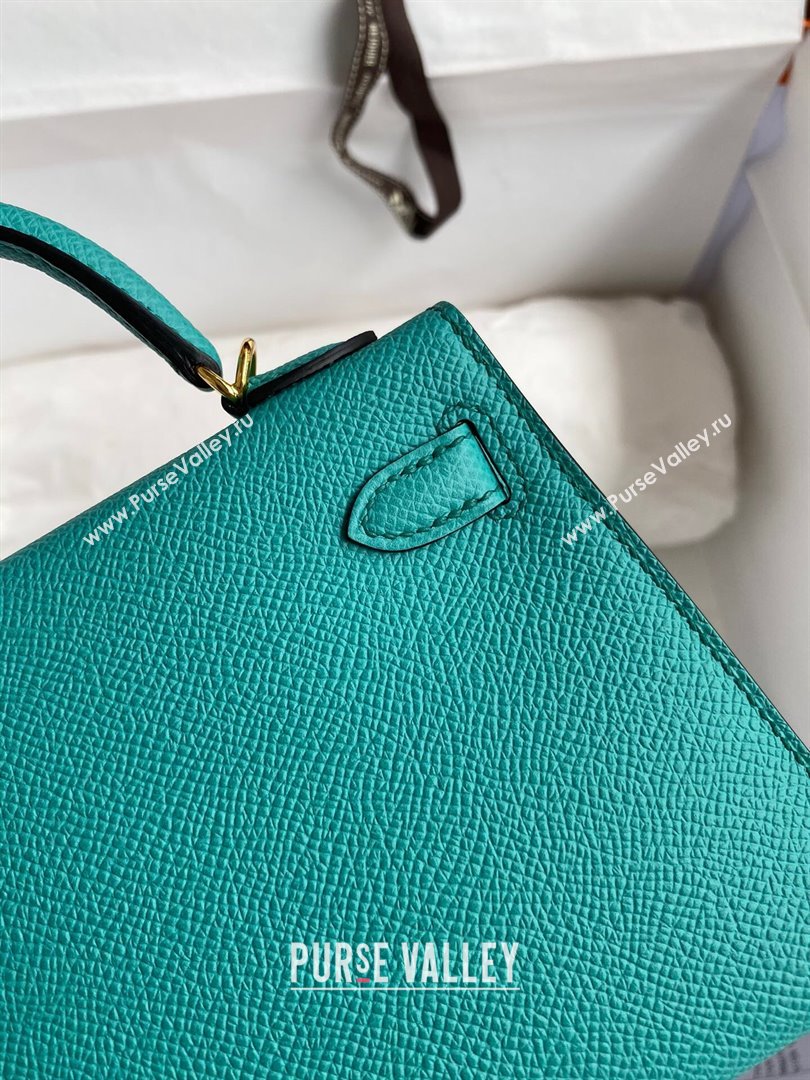 Hermes Mini Kelly II Bag 19cm in Original Epsom Leather Verona Green/Gold 2024 (Full Handmade) (XYA-24022924)