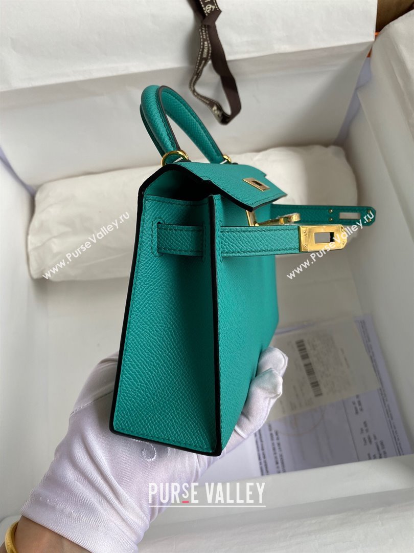 Hermes Mini Kelly II Bag 19cm in Original Epsom Leather Verona Green/Gold 2024 (Full Handmade) (XYA-24022924)