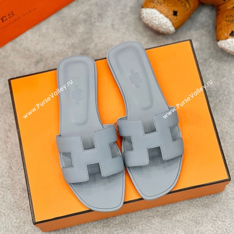 Hermes Oran Classic Flat Slides Sandal in Epsom Leather Light Grey 2025 H02272 (MD-250227008)