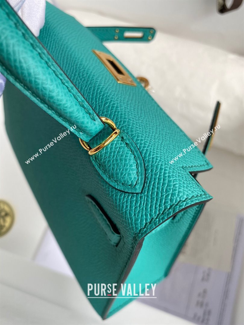 Hermes Mini Kelly II Bag 19cm in Original Epsom Leather Verona Green/Gold 2024 (Full Handmade) (XYA-24022924)