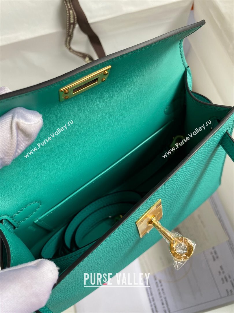 Hermes Mini Kelly II Bag 19cm in Original Epsom Leather Verona Green/Gold 2024 (Full Handmade) (XYA-24022924)