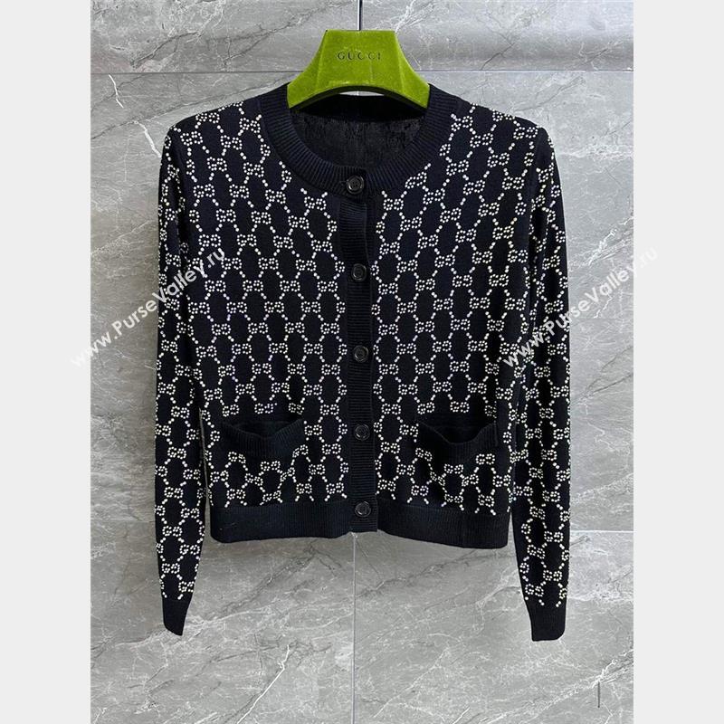 Gucci Crystal GG Wool Cardigan G101204 Black 2023 (Q-23101204)