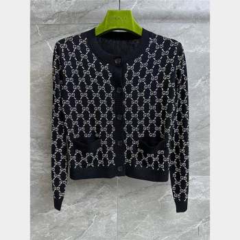 Gucci Crystal GG Wool Cardigan G101204 Black 2023 (Q-23101204)