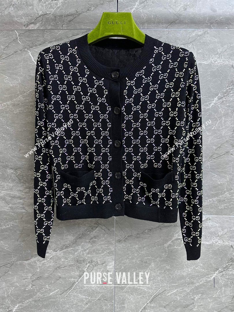 Gucci Crystal GG Wool Cardigan G101204 Black 2023 (Q-23101204)