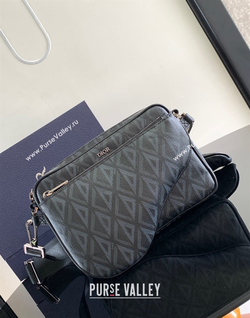Dior Saddle Triple Pouch Bag in Black CD Diamond Canvas 2024 (XXG-240312062)
