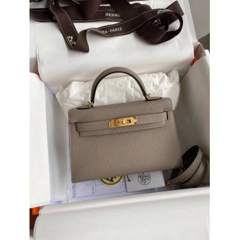 Hermes Mini Kelly II Bag 19cm in Original Epsom Leather Bituminous Grey/Gold 2024 (Full Handmade) (XYA-24022926)