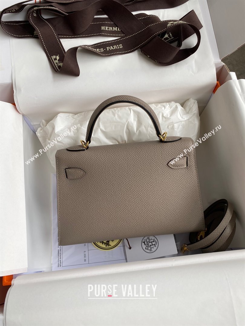 Hermes Mini Kelly II Bag 19cm in Original Epsom Leather Bituminous Grey/Gold 2024 (Full Handmade) (XYA-24022926)