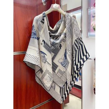 Hermes Cashmere Silk Sqaure Shawl Scarf 140cm H11701 White/Blue 2023 (A-23111701)