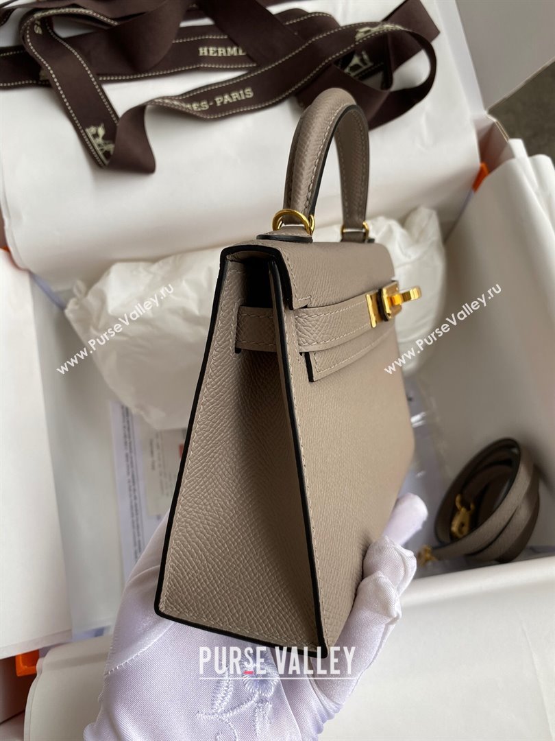 Hermes Mini Kelly II Bag 19cm in Original Epsom Leather Bituminous Grey/Gold 2024 (Full Handmade) (XYA-24022926)