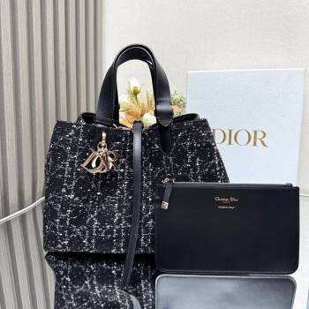 Dior Medium Dior Toujours Bag in Black Cannage Tweed 2821 2024 (XXG-24110809)