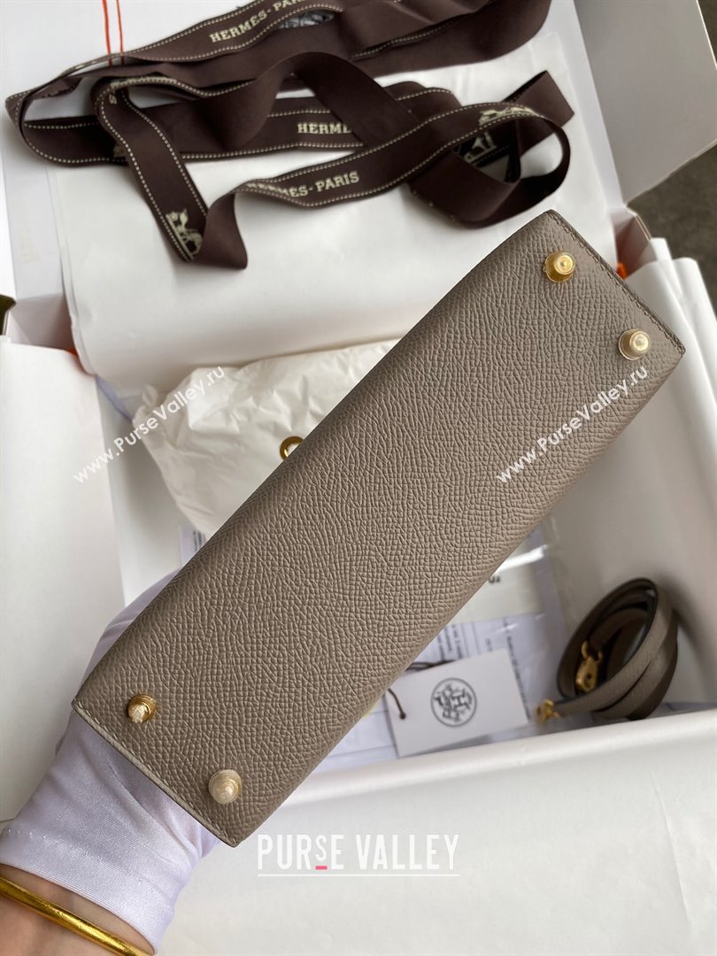 Hermes Mini Kelly II Bag 19cm in Original Epsom Leather Bituminous Grey/Gold 2024 (Full Handmade) (XYA-24022926)