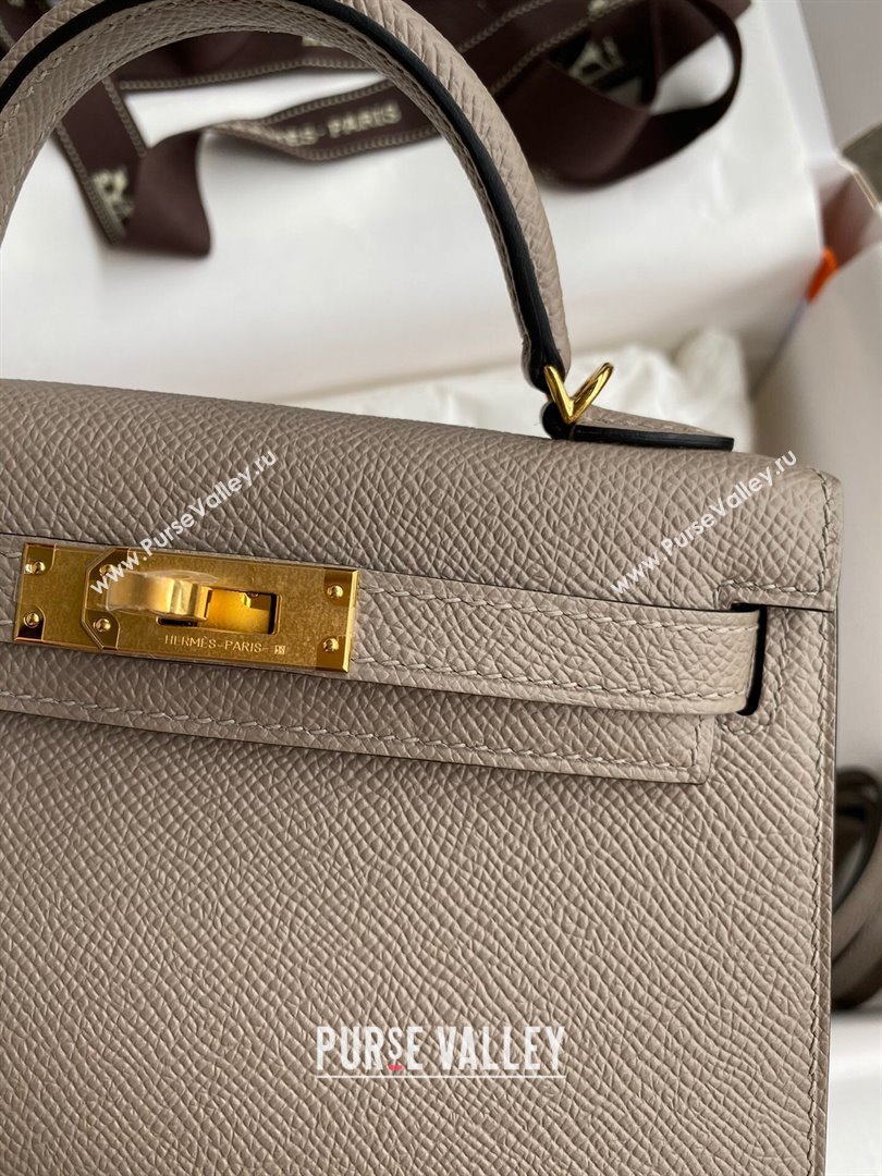 Hermes Mini Kelly II Bag 19cm in Original Epsom Leather Bituminous Grey/Gold 2024 (Full Handmade) (XYA-24022926)