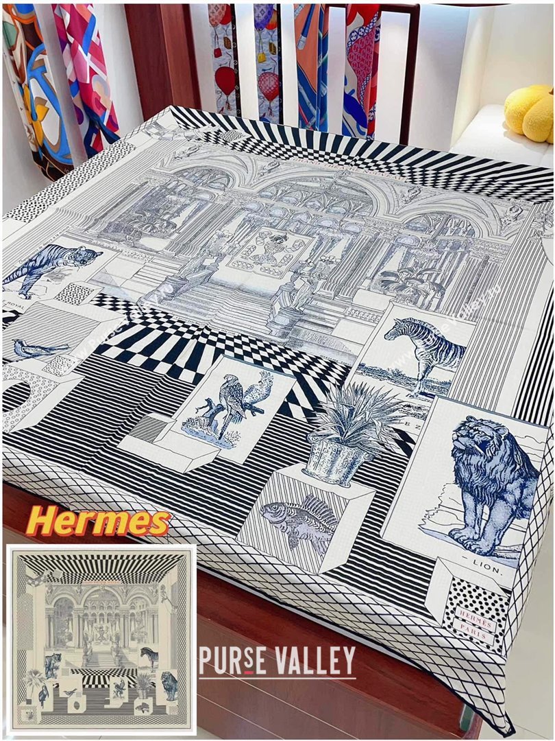 Hermes Cashmere Silk Sqaure Shawl Scarf 140cm H11701 White/Blue 2023 (A-23111701)