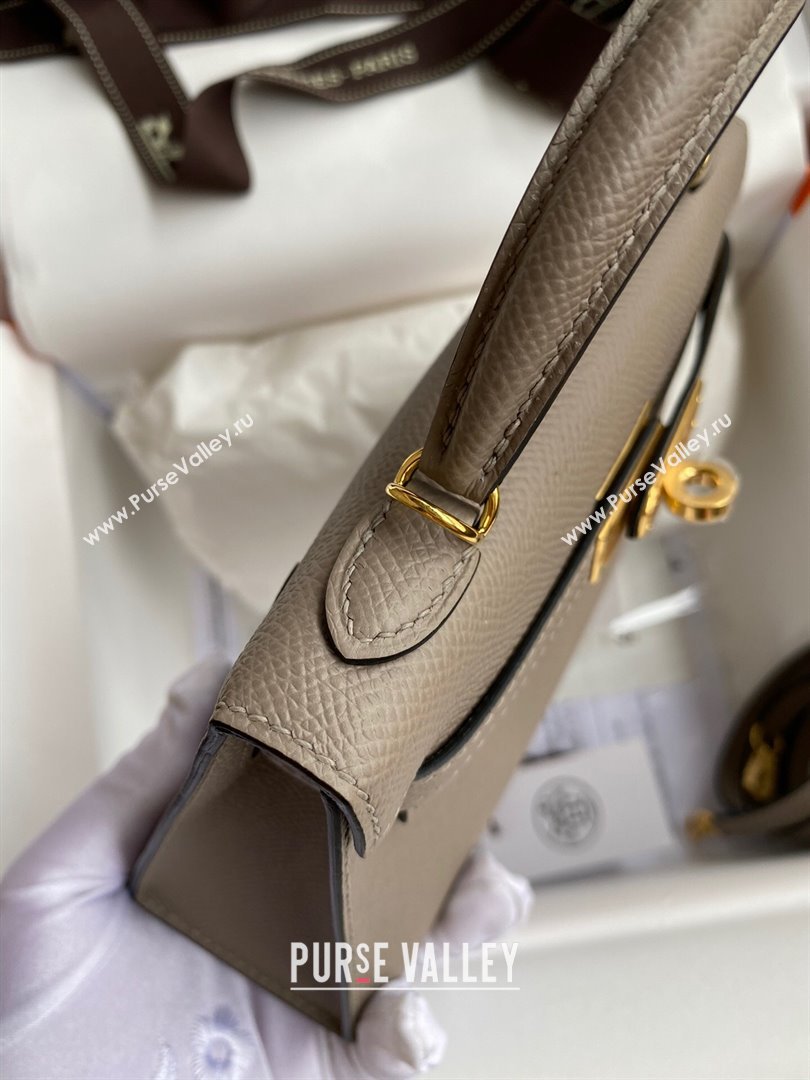 Hermes Mini Kelly II Bag 19cm in Original Epsom Leather Bituminous Grey/Gold 2024 (Full Handmade) (XYA-24022926)