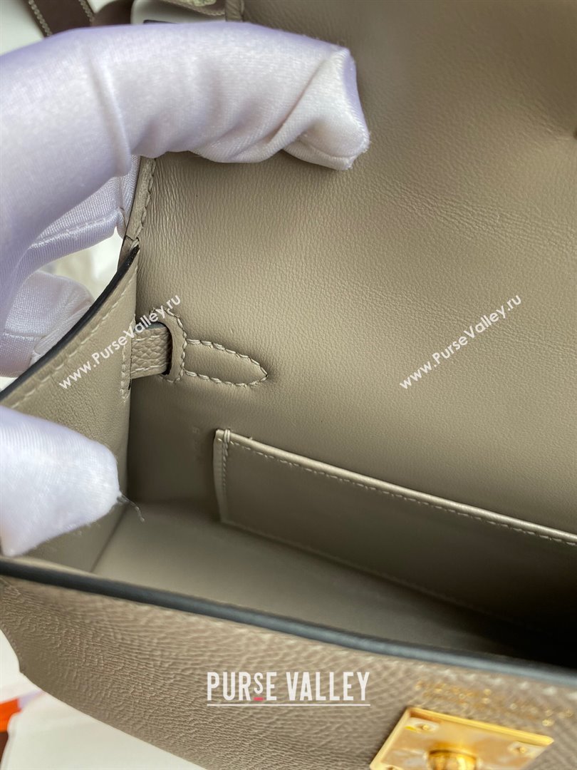 Hermes Mini Kelly II Bag 19cm in Original Epsom Leather Bituminous Grey/Gold 2024 (Full Handmade) (XYA-24022926)