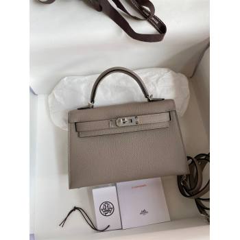 Hermes Mini Kelly II Bag 19cm in Original Epsom Leather Bituminous Grey/Silver 2024 (Full Handmade) (XYA-24022927)