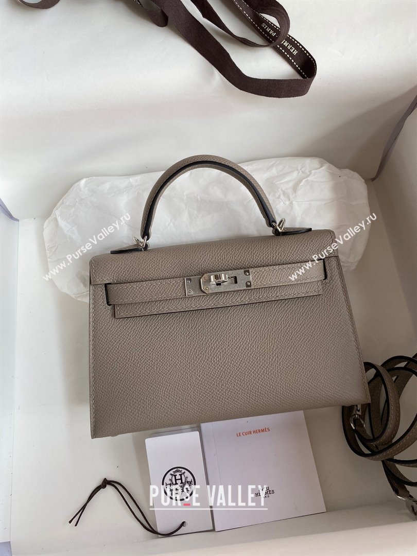 Hermes Mini Kelly II Bag 19cm in Original Epsom Leather Bituminous Grey/Silver 2024 (Full Handmade) (XYA-24022927)