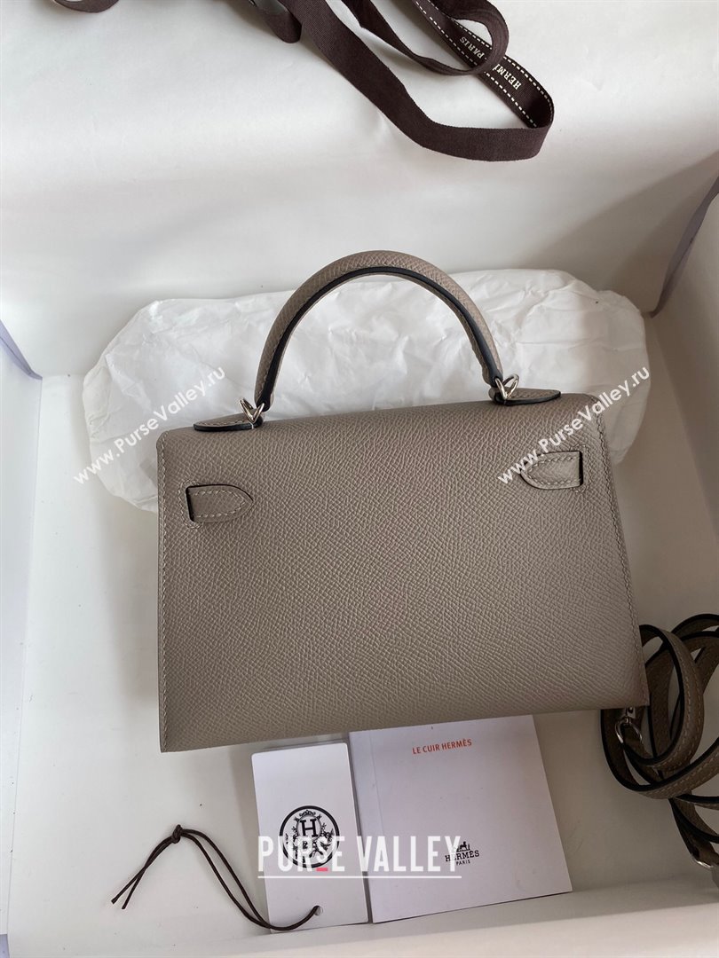 Hermes Mini Kelly II Bag 19cm in Original Epsom Leather Bituminous Grey/Silver 2024 (Full Handmade) (XYA-24022927)