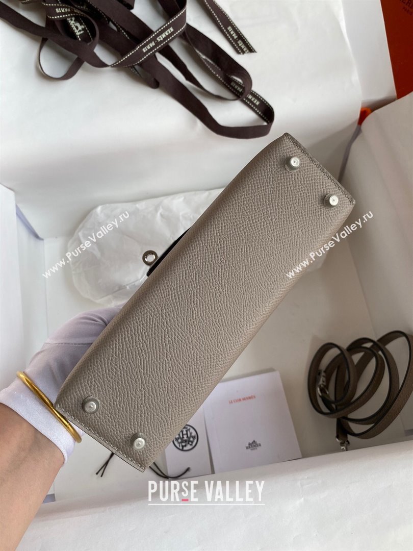 Hermes Mini Kelly II Bag 19cm in Original Epsom Leather Bituminous Grey/Silver 2024 (Full Handmade) (XYA-24022927)