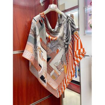 Hermes Cashmere Silk Sqaure Shawl 140cm H11702 Orange 2023 (A-23111702)
