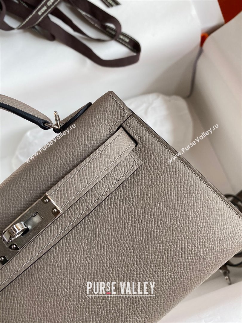 Hermes Mini Kelly II Bag 19cm in Original Epsom Leather Bituminous Grey/Silver 2024 (Full Handmade) (XYA-24022927)