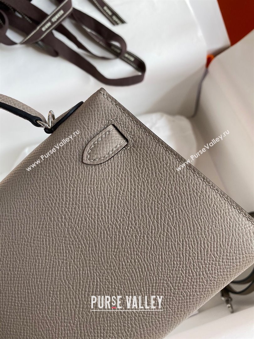 Hermes Mini Kelly II Bag 19cm in Original Epsom Leather Bituminous Grey/Silver 2024 (Full Handmade) (XYA-24022927)