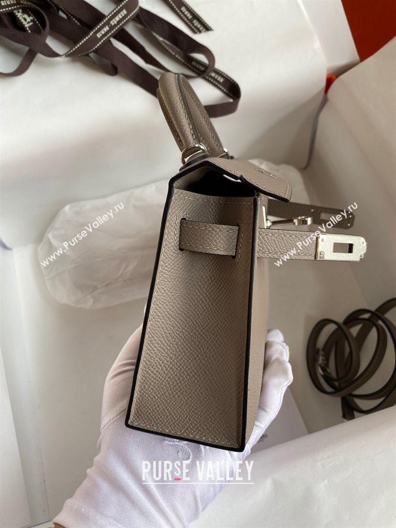 Hermes Mini Kelly II Bag 19cm in Original Epsom Leather Bituminous Grey/Silver 2024 (Full Handmade) (XYA-24022927)