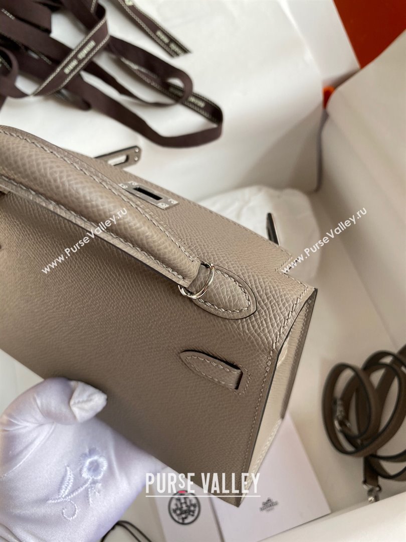 Hermes Mini Kelly II Bag 19cm in Original Epsom Leather Bituminous Grey/Silver 2024 (Full Handmade) (XYA-24022927)
