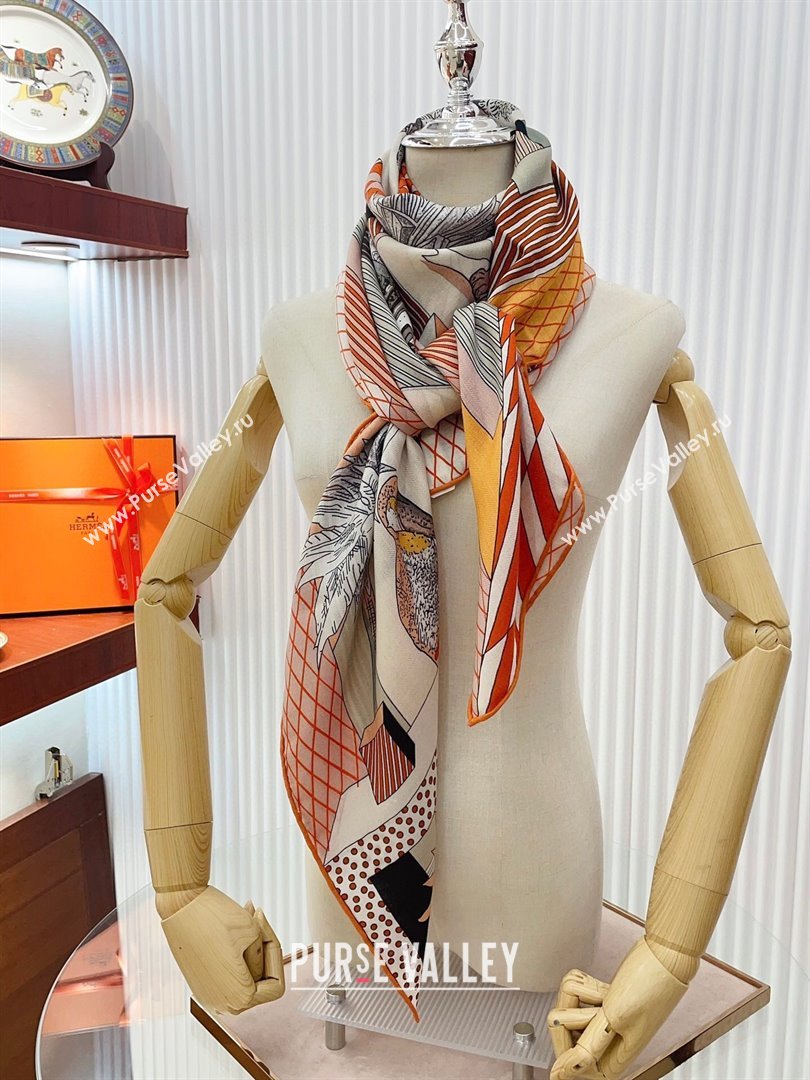 Hermes Cashmere Silk Sqaure Shawl 140cm H11702 Orange 2023 (A-23111702)