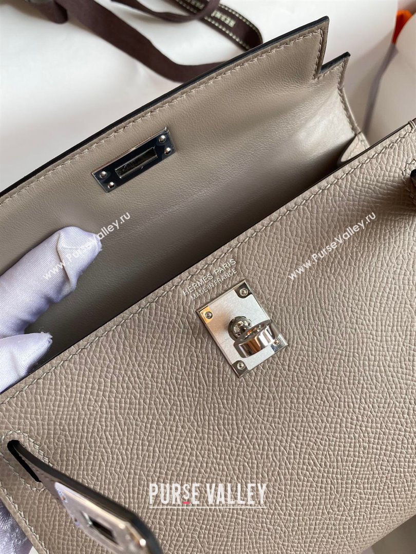 Hermes Mini Kelly II Bag 19cm in Original Epsom Leather Bituminous Grey/Silver 2024 (Full Handmade) (XYA-24022927)