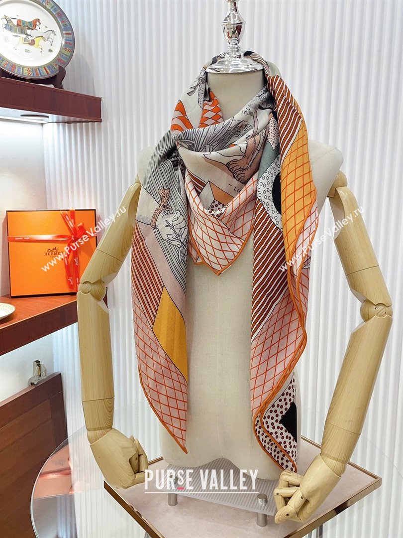 Hermes Cashmere Silk Sqaure Shawl 140cm H11702 Orange 2023 (A-23111702)