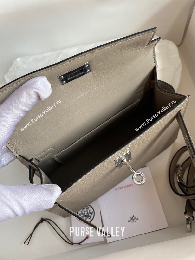 Hermes Mini Kelly II Bag 19cm in Original Epsom Leather Bituminous Grey/Silver 2024 (Full Handmade) (XYA-24022927)