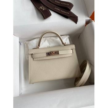 Hermes Mini Kelly II Bag 19cm in Original Epsom Leather Milk Shake White/Red/Gold 2024 (Full Handmade) (XYA-24022928)
