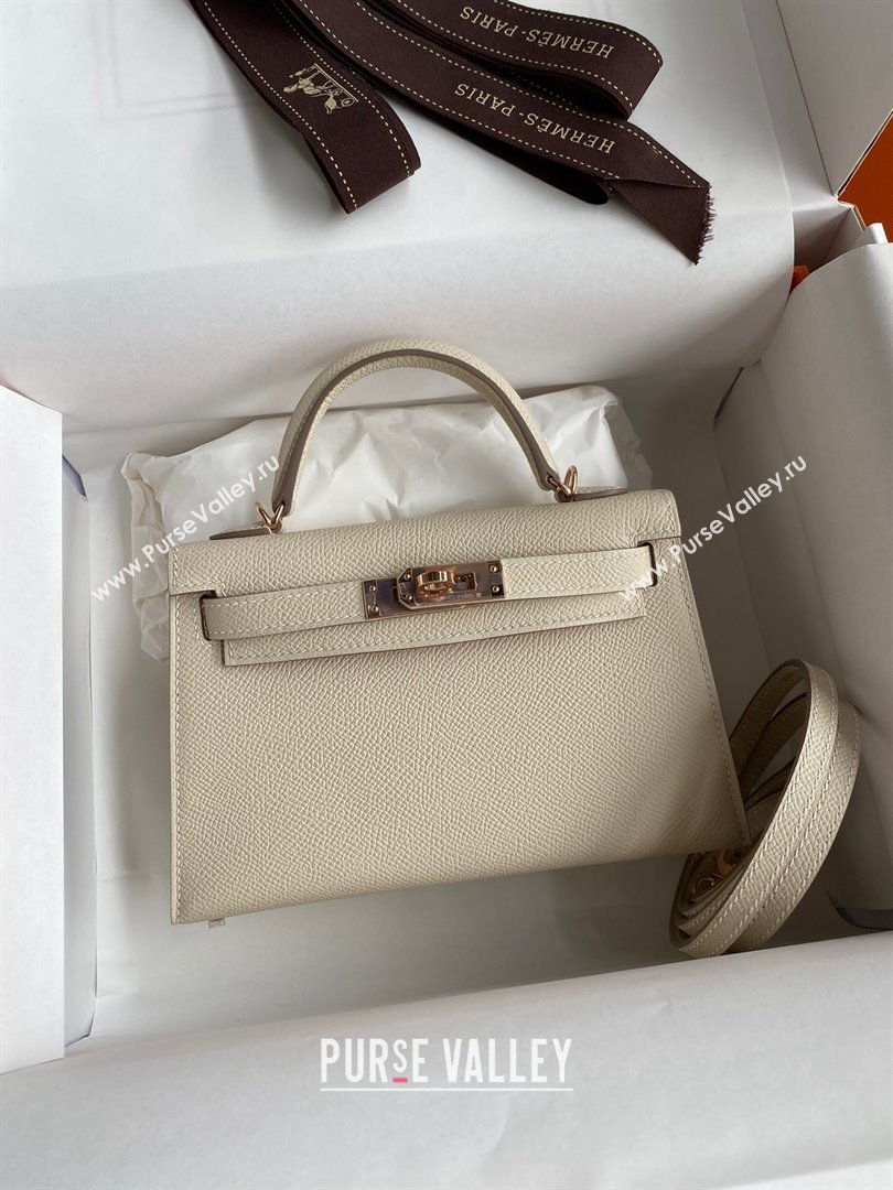 Hermes Mini Kelly II Bag 19cm in Original Epsom Leather Milk Shake White/Red/Gold 2024 (Full Handmade) (XYA-24022928)