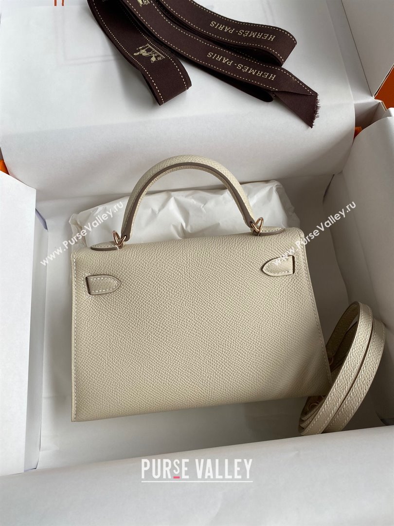 Hermes Mini Kelly II Bag 19cm in Original Epsom Leather Milk Shake White/Red/Gold 2024 (Full Handmade) (XYA-24022928)