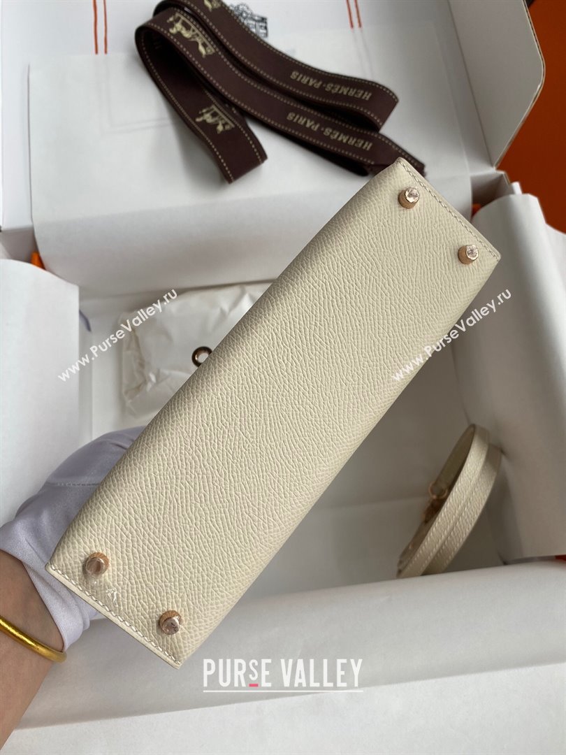 Hermes Mini Kelly II Bag 19cm in Original Epsom Leather Milk Shake White/Red/Gold 2024 (Full Handmade) (XYA-24022928)