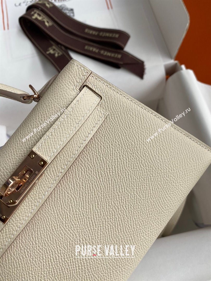Hermes Mini Kelly II Bag 19cm in Original Epsom Leather Milk Shake White/Red/Gold 2024 (Full Handmade) (XYA-24022928)