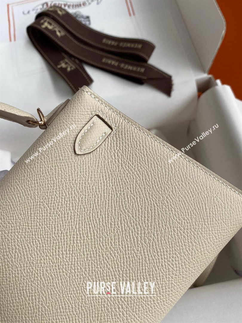 Hermes Mini Kelly II Bag 19cm in Original Epsom Leather Milk Shake White/Red/Gold 2024 (Full Handmade) (XYA-24022928)
